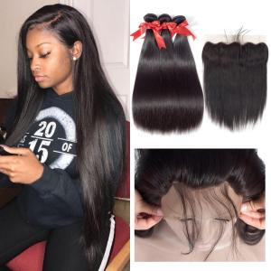 Wholesale 8 Inch 100 Peruvian Human Hair Weave Straight Bundles With Lace Frontal 1B from china suppliers