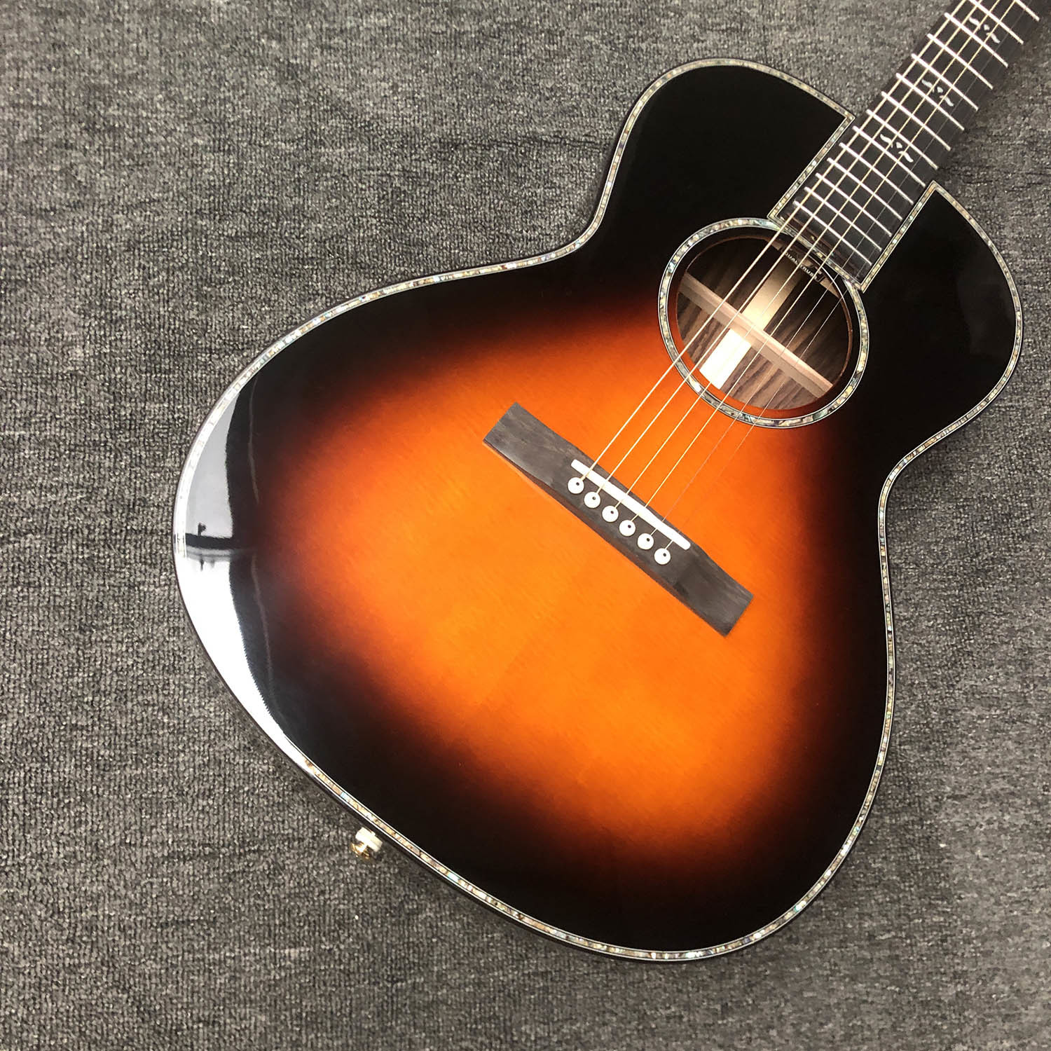 Custom O Body 39 Inch Abalone Binding Sunburst Color Acoustic Guitar Accept Guitar, Amp, Pedal OEM