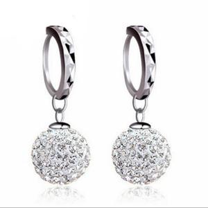 Wholesale 925 Silver Plated with Rhinestone Cubic Zircon Ball Beads Dangle Earrings (EEBALL03) from china suppliers