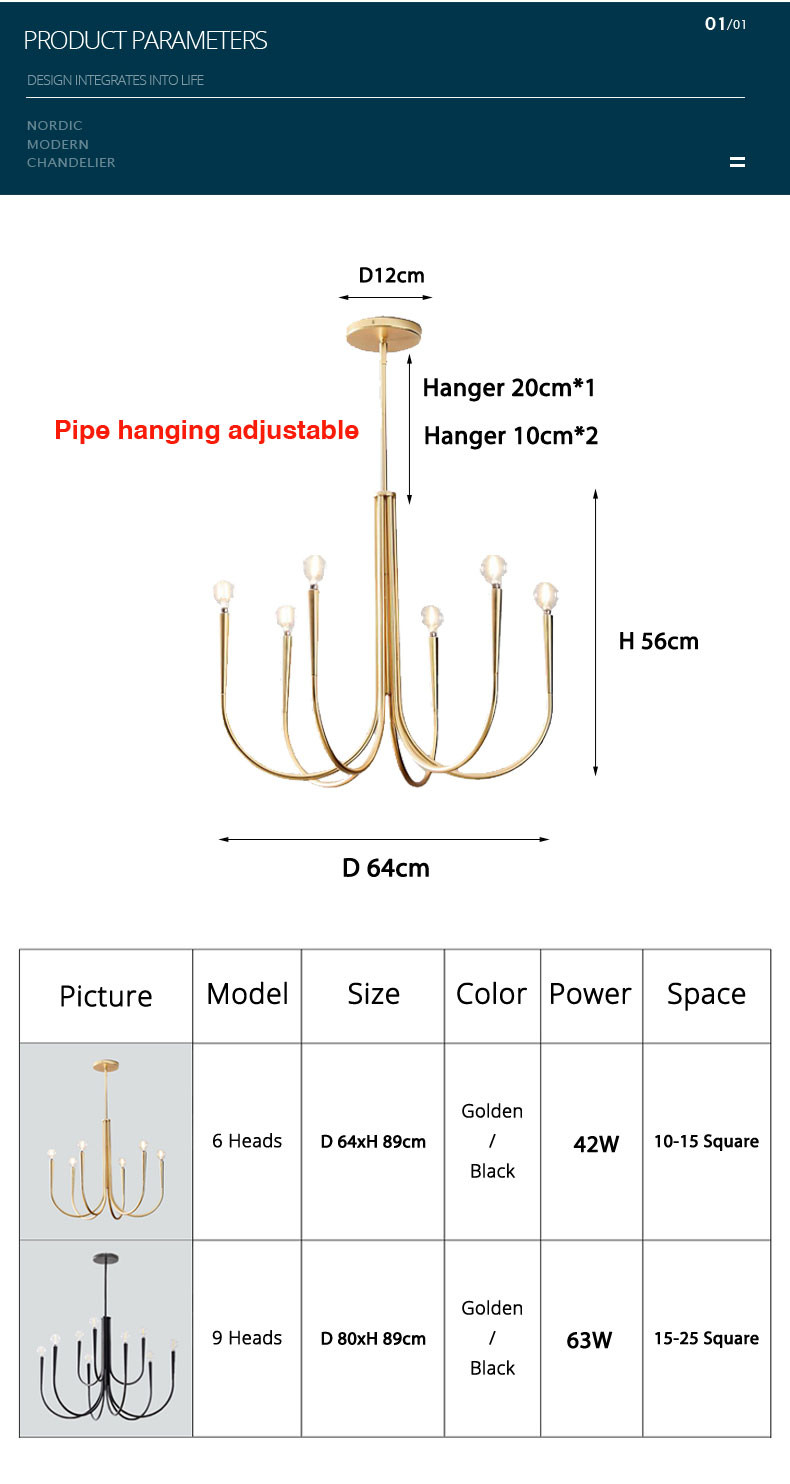 Retro Style Swoop Arm Chandelier Living Room Luxury American pendant lamp best lighting(WH-AP-570)