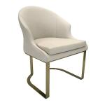 Eco Friendly Beige Leather Dining Chair Luxury Gold Stainless Steel Metal Frame
