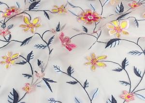 China 120 Cm Embroidered Floral Multi Colored Lace Fabric Gauze For Garment Factory on sale