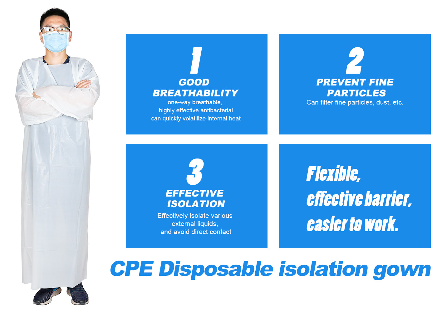Disposable with Sleeve Disposable Waterproof CPE Isolation Apron