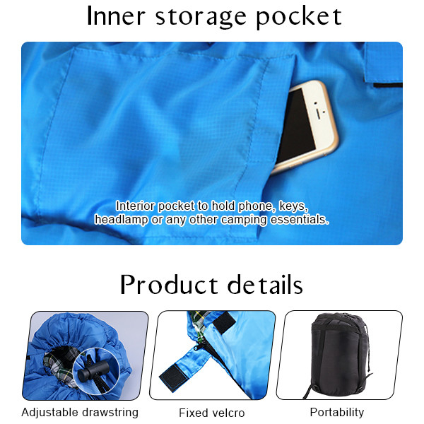 210T Polyester Camping Sleeping Bags Blue Flannel Sleeping Bag Rectangular Shaped