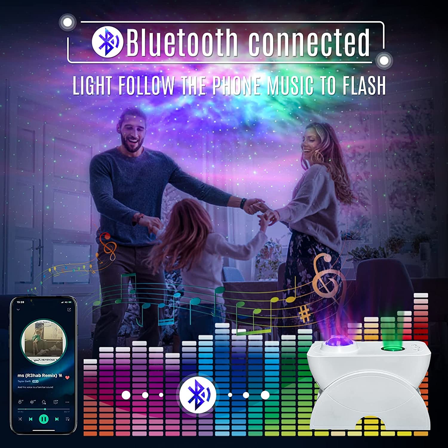 5V 1A Starry Sky Laser Light Projector Adjustable With Music Sync