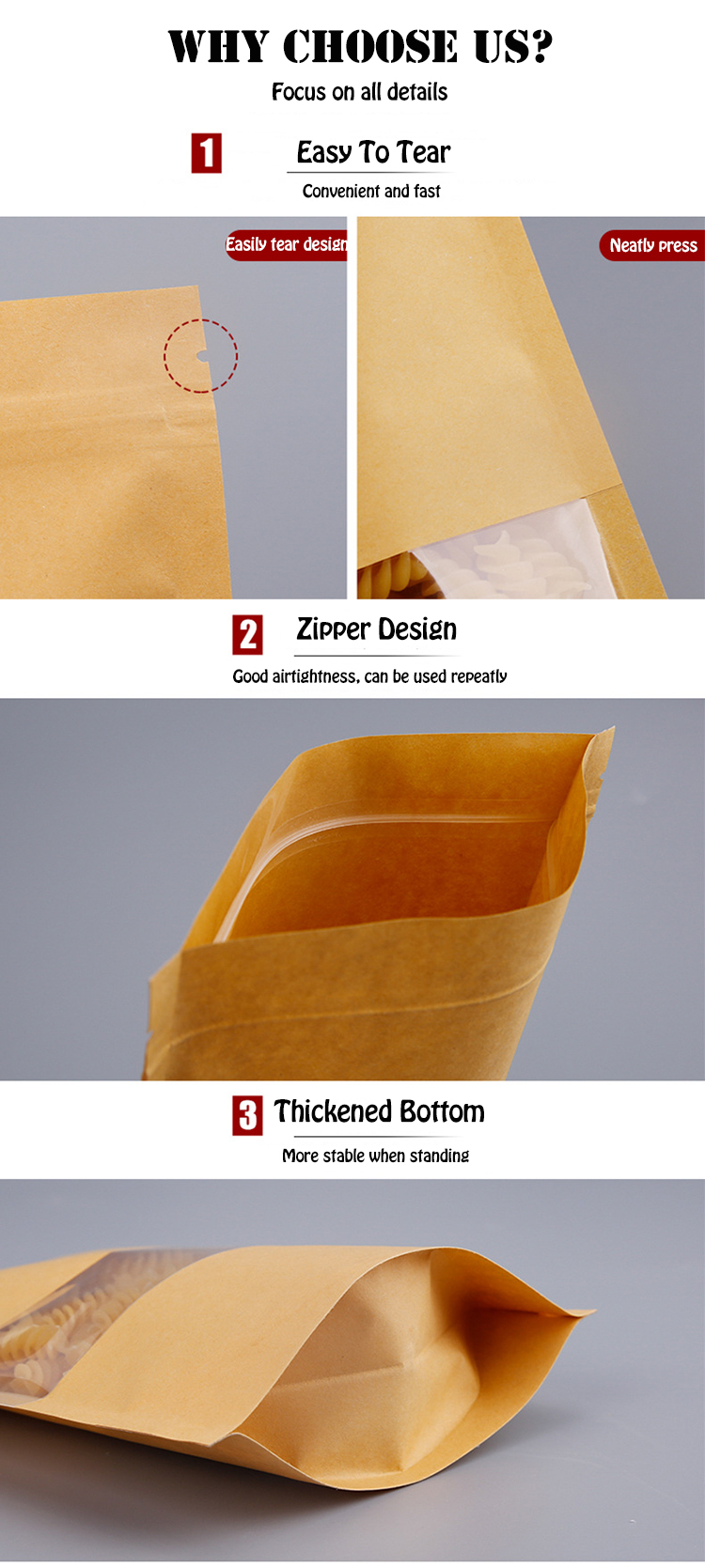 Matt Laminated Ziplock White Kraft Paper Food Pouches For Coffee Packaging