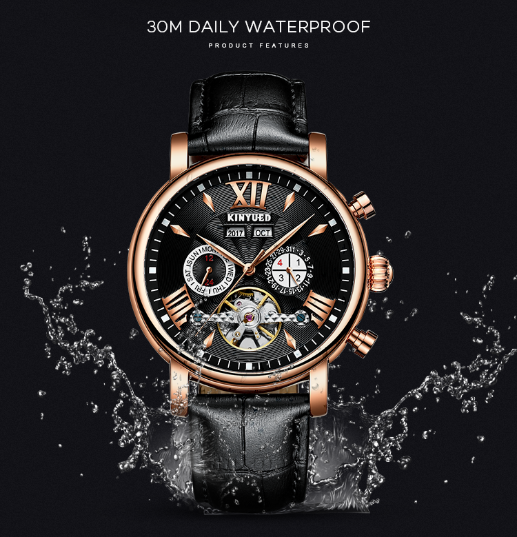 KINYUED KINYUED new design automatic men watches movement leather luxury relojes mechanical watches men
