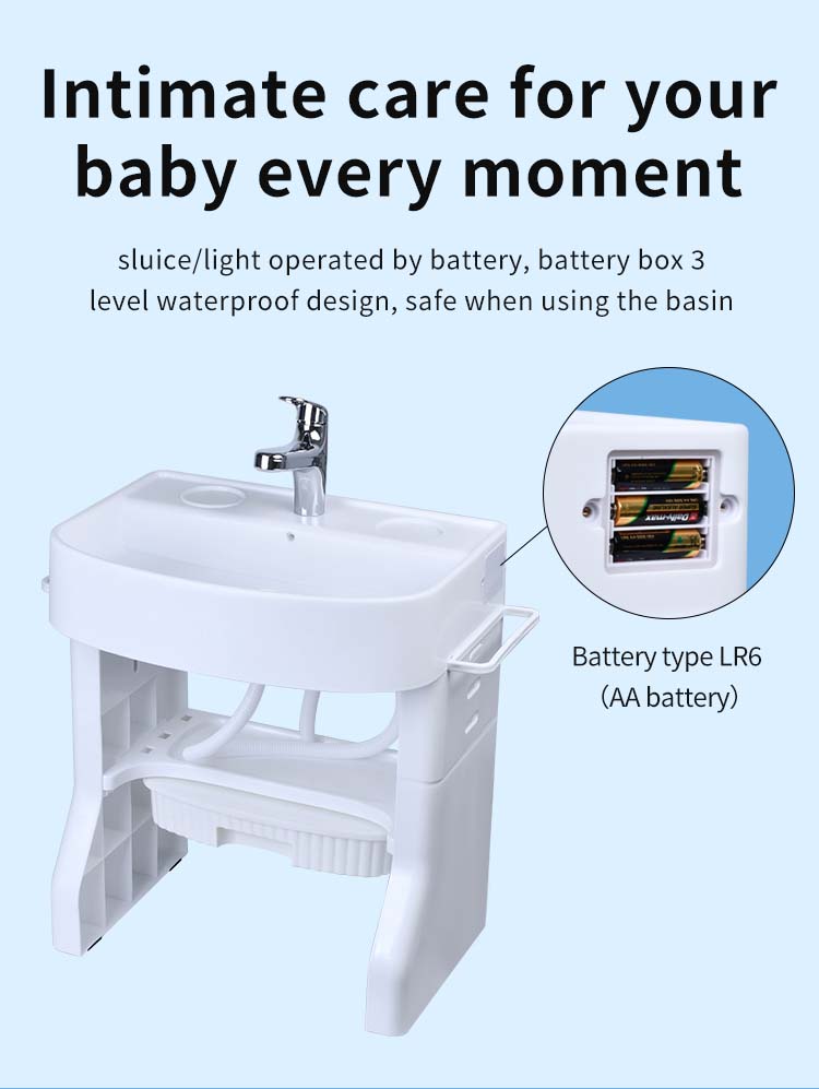 Ouninbear Sink Kids Wash Basin Plastic With Light And Water Tank In White
