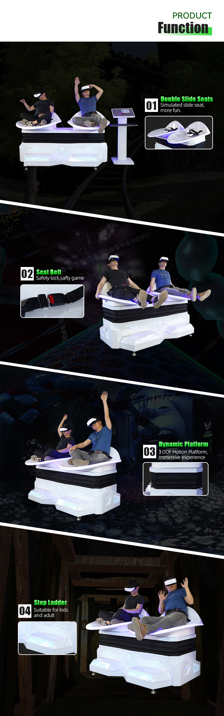 Two Seats Full Motion VR Slide Simulator 9d Virtual Reality Cinema Amusement
