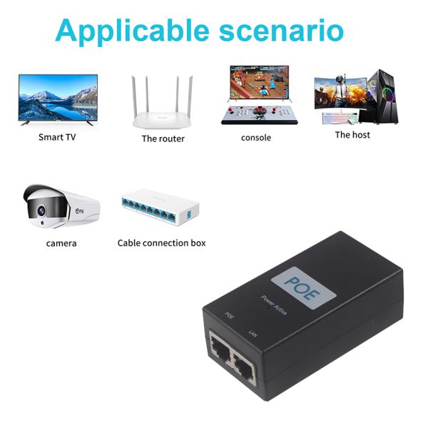 12V 24V 48V Passive POE Injector for IP Cameras 10/100/1000Mbps
