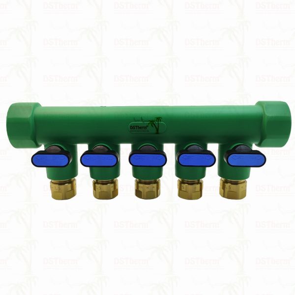 PPR Blue Manifolds With Ball Valve 5 Ways Manifolds Customized Color and Logo 25mm