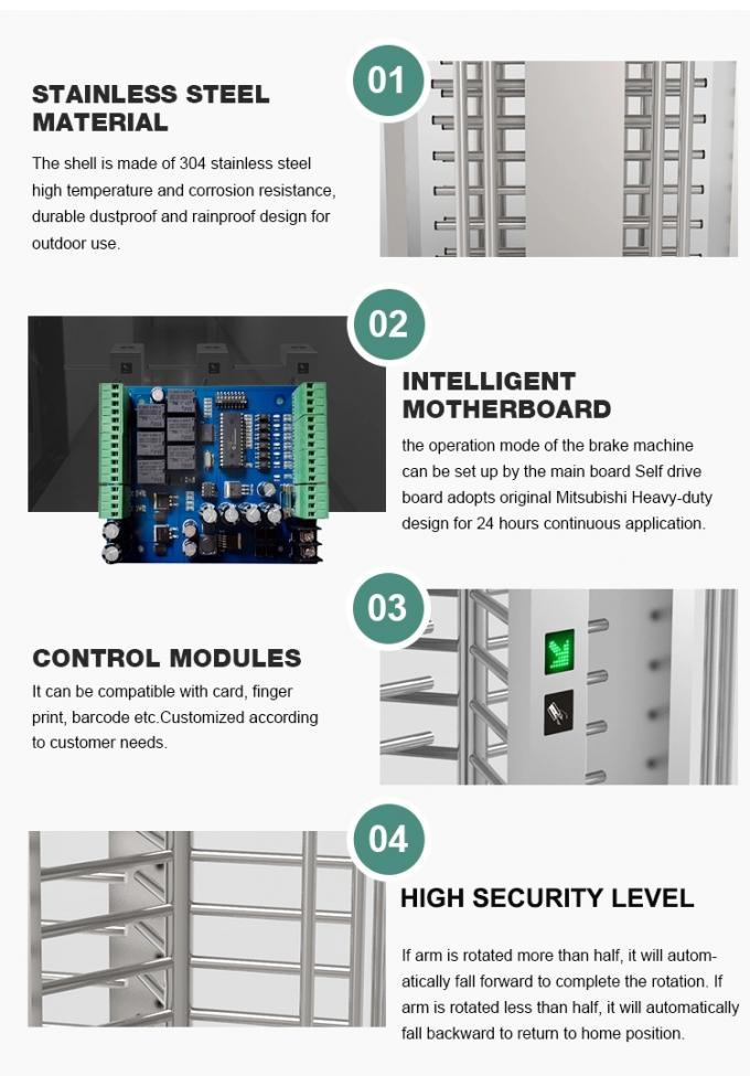 Intelligent Auto Arc Full Height Turnstile Waterproof Access Control With Double Lane