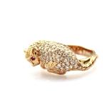 Rose Gold Plated 925 Silver Pave Cubic Zirconia Cat Ring (R216)