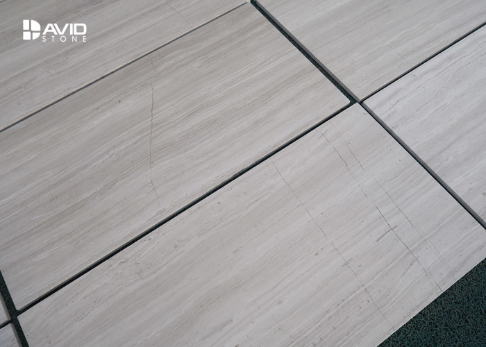 White Wood Grain Polished Marble Wall Tile For Bathroom / Fireplace
