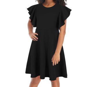Wholesale Girl's Flutter Sleeve Stretchy A-Line Swing Flared Skater Party Dress with Pockets for 4-12 Years Kids Skirt Dresses from china suppliers
