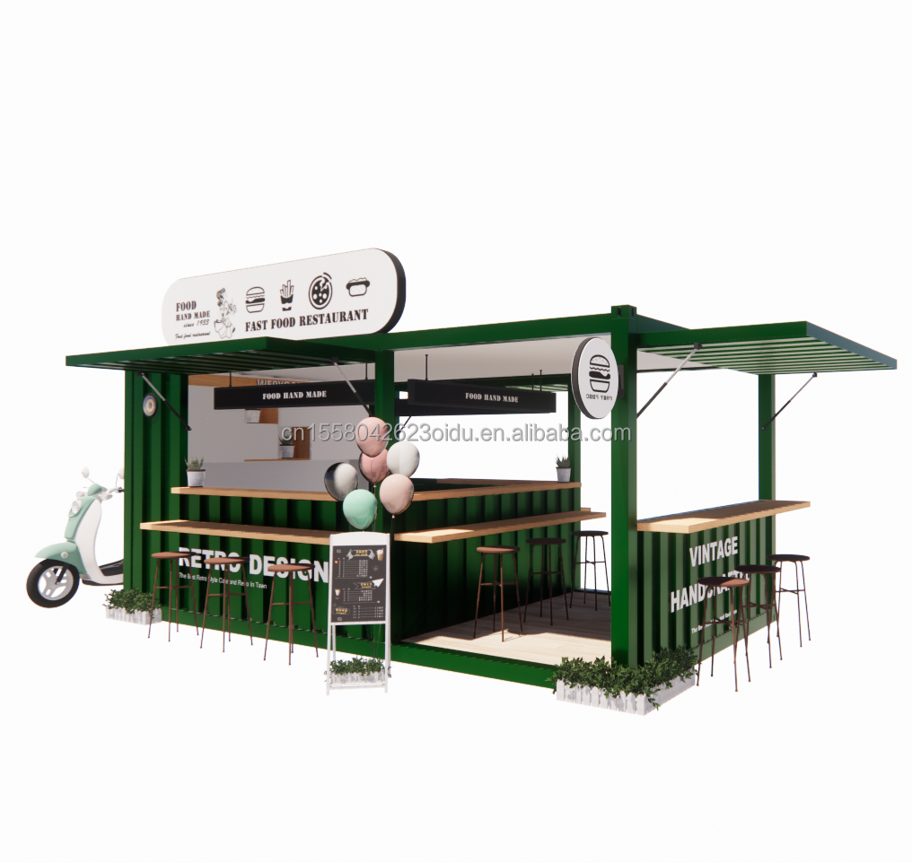 20ft or 40ft Steel Frame Extendable Mobile Coffee Bar Pop Up Shipping Container Shop with Galvanized Steel Bending