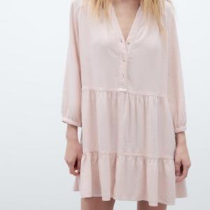 Wholesale MID Long Sleeves Cotton Casual Dress Pleated Skirt Polyester from china suppliers