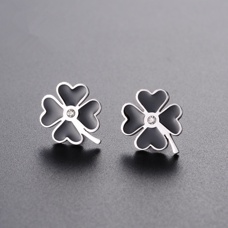 Custom fashion four leaf clover jewelry earrings stainless steel metal lucky you enamel stud earrings