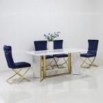 modern 56kg Luxury Marble Dining Table Rugged Stainless Steel Base Rectangle