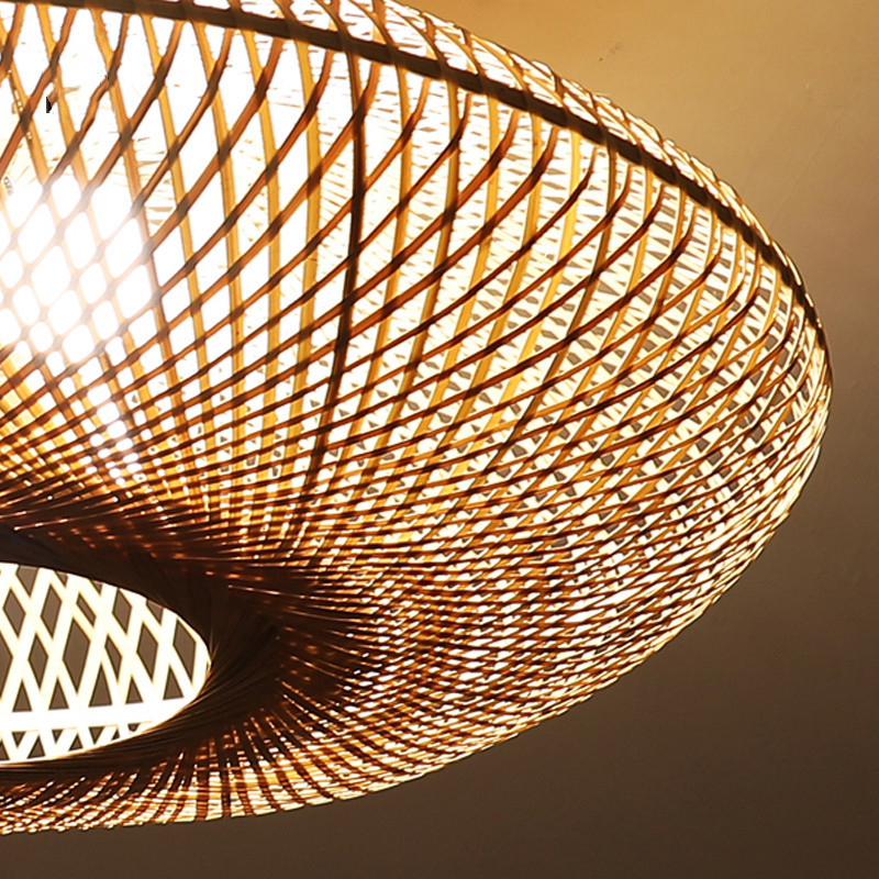 Round Bamboo Wicker Rattan Semi Flush Mount Ceiling Light(WH-WA-36)