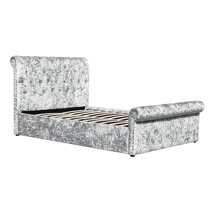 Crush Velvet Gas Lift Storage Bed OEM Silver Upholstered Double Bed Frame