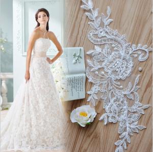 Wholesale Apparel Accessories Ivory Embroidery Cord Lace Applique for Bridal Dress from china suppliers