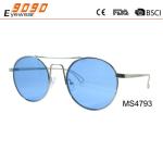 Hot Sale Mirrored blue round Metal Sunglasses , UV 400 protection lens,suitable