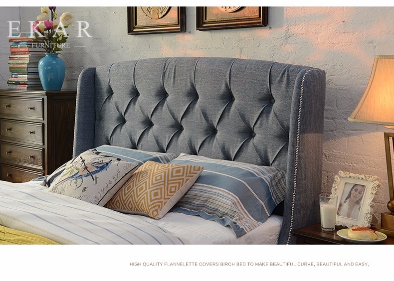 Headboard Upholstered Fabric King Wooden Bed