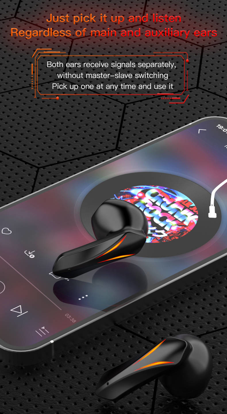 Wireless Gaming Earphone 13mm Large Loudspeaker Stereo Sound With Charging Case