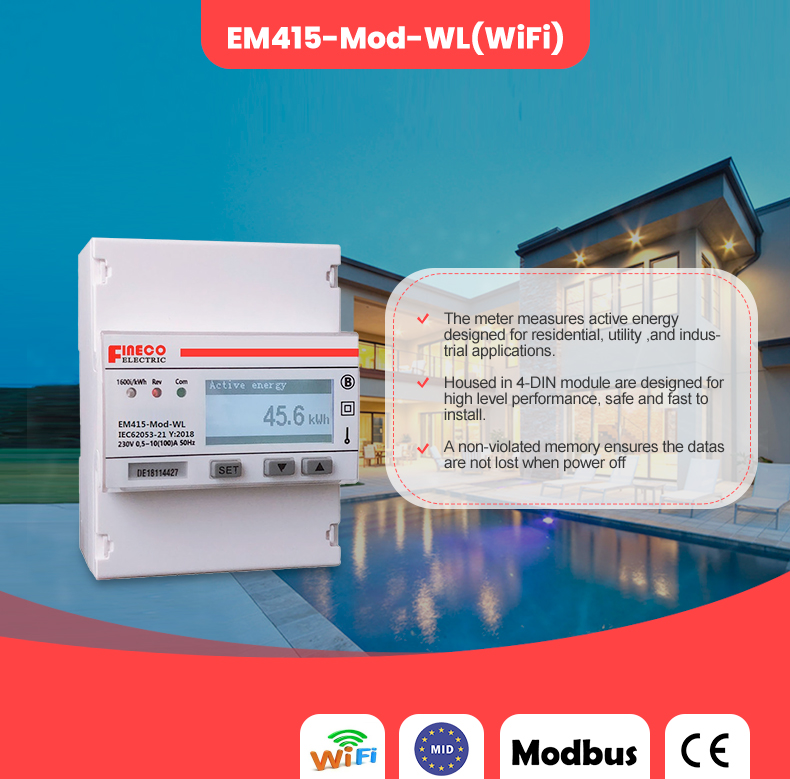 EM415-Mod-WL Single Phase Wifi Energy Meter Accurate and Wireless Energy Monitoring