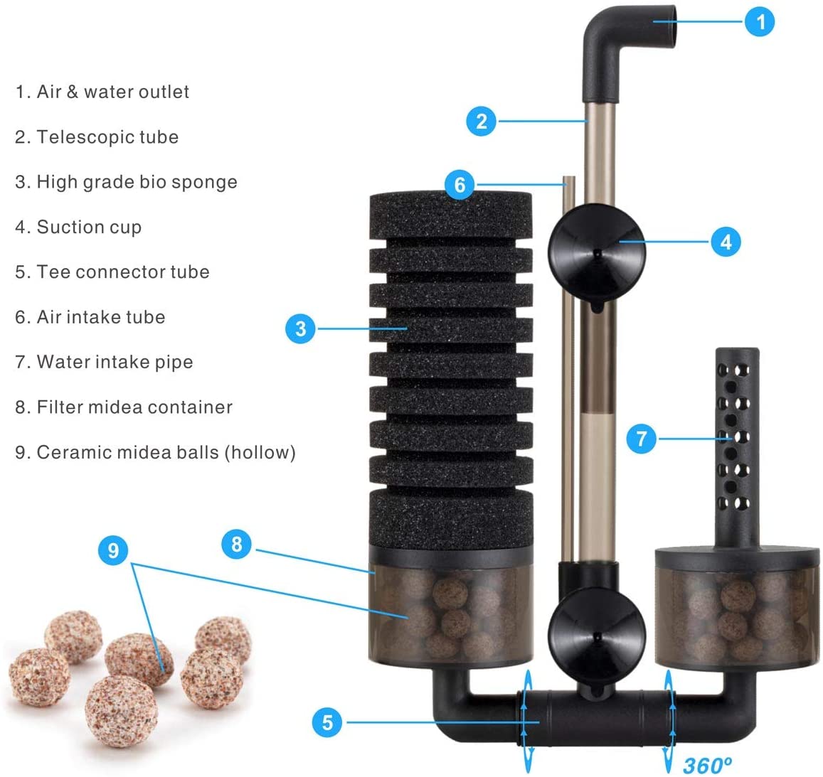4w 10 Gallon Air Pump Sponge Filter For Aquarium