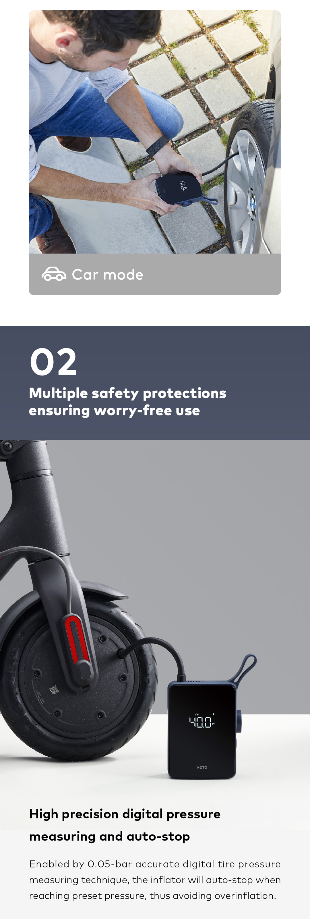 2021 HOTO Portable Electric Tire Inflator Wireless Car Tire Inflator Pump Smart Digital Xiaomi Tire Inflator