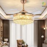 Modern Luxury Invisible Crystal Ceiling Fan Light 42 Inch 4 Fan Blades For