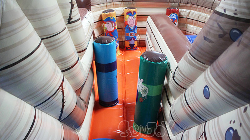 SGS PVC Tarpaulin Pirate Ship Inflatable Water Slide With Pool