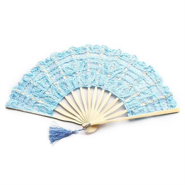 Double Sided Handmade Bamboo Fan 21cm 27cm Lace Folding Fan For Wedding Favor