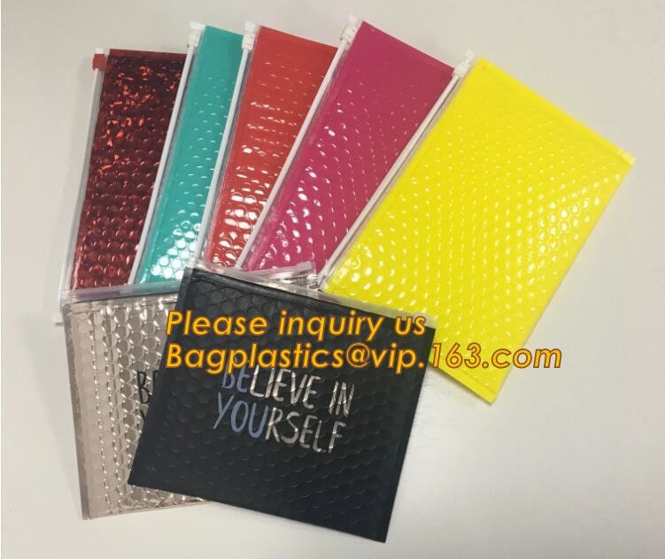 Holographic Zipper Slider Zip Lock Bubble Bag,Cosmetic Zipper Bag/Rose Gold Slider Bubble Bag with Logo,Slider Bubble Zi