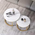 Double Round Luxury Center Tables Gold Stainless Steel Leg Marble Top
