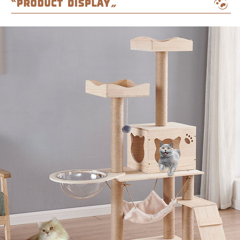 OEM Wooden Cat Climbing Tree House Multifunction Cat Scratcher Tower