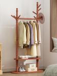 2 Tier Heavy Duty Modern Dress Hanger Stand Pine Wood Freestanding Clothes Rack