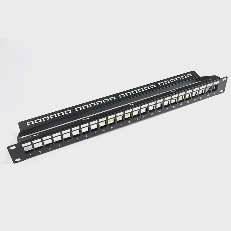 RJ45 Network Patch Panel 24 Port 1U Keystone C5 / C5E C6 With Mangement Bar