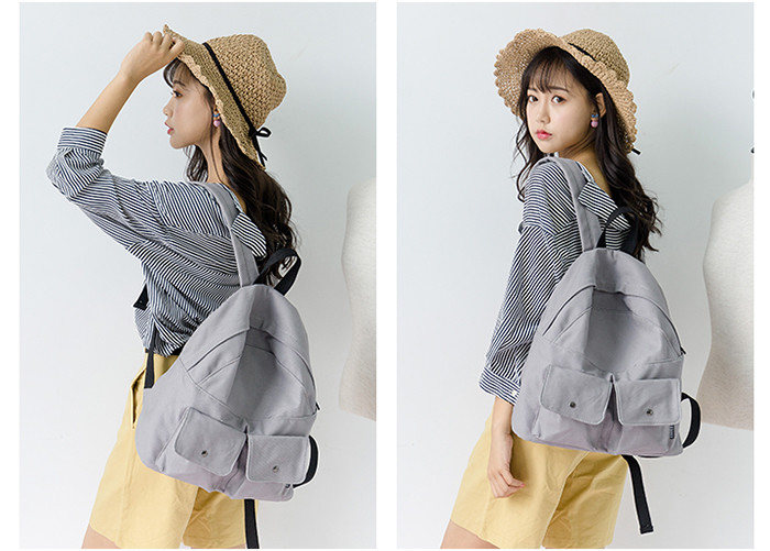 Promotional Custom Cheap Khaki Cute Vintage Outdoor Computer Canvas Sports Backpacks Wholesale With Button Pockets