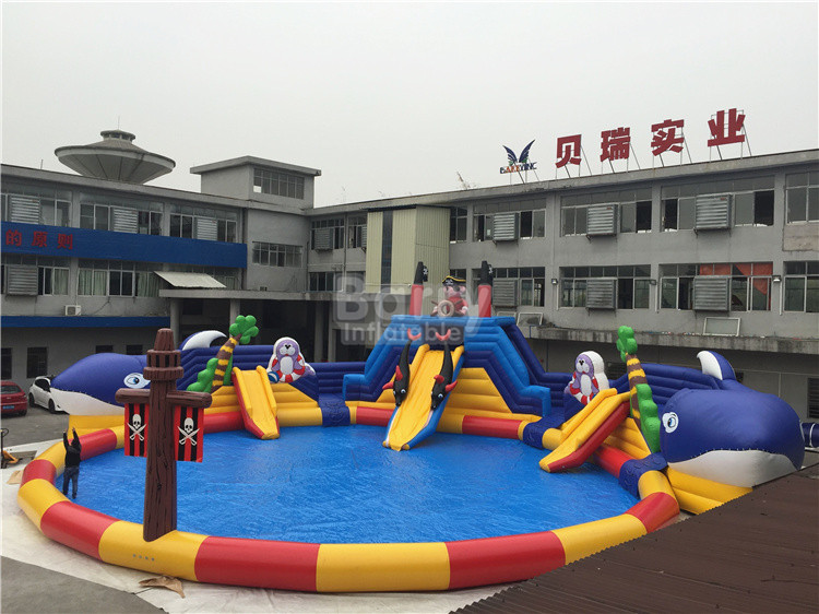 Summer Sharp Inflatable Water Park , Crocodile Island Inflatable Water Slide