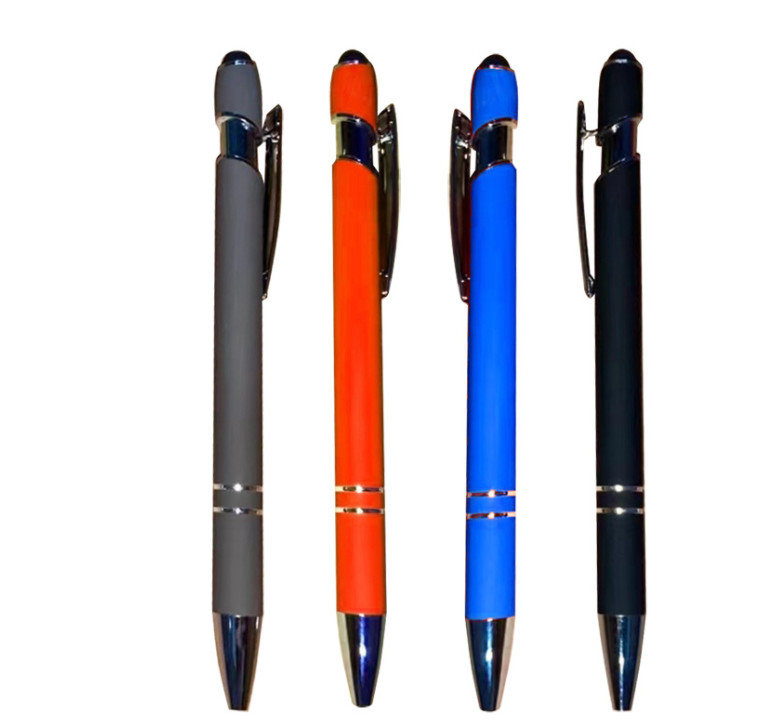 Fancy aluminum pole Advertising pen with rubber touch Metal touch pen Aluminum tube ballpoint pen
