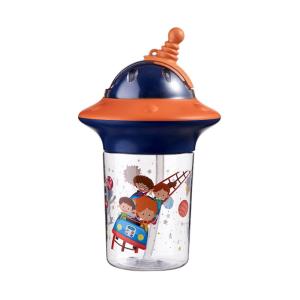 Wholesale Cartoon Motif Reusable Plastic Straw Cup for Cold Drinks Orange 450ml from china suppliers