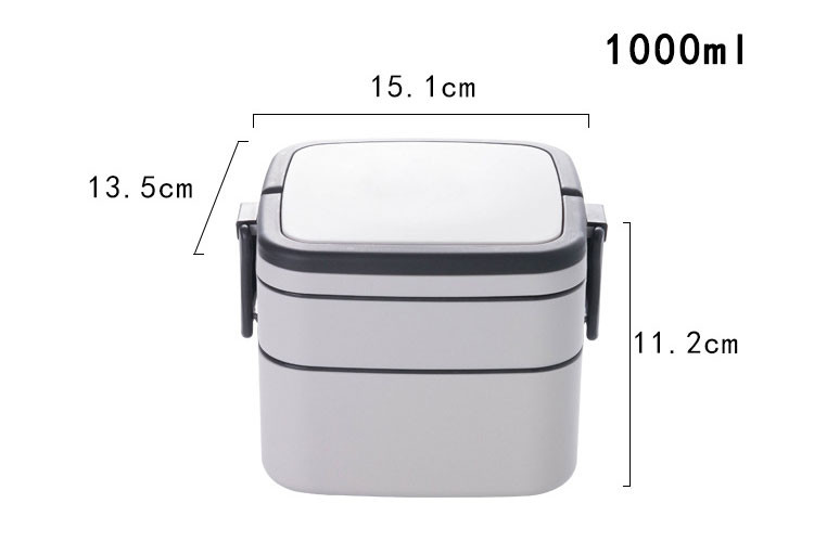 Double-Layer Portable Plastic Bento Lunch Box With Lid 1000ML Rectangular Blue