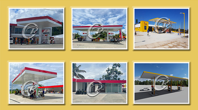 Eco Friendly Space Frame Steel Structure Gas Station Custom Earthquake Resistant