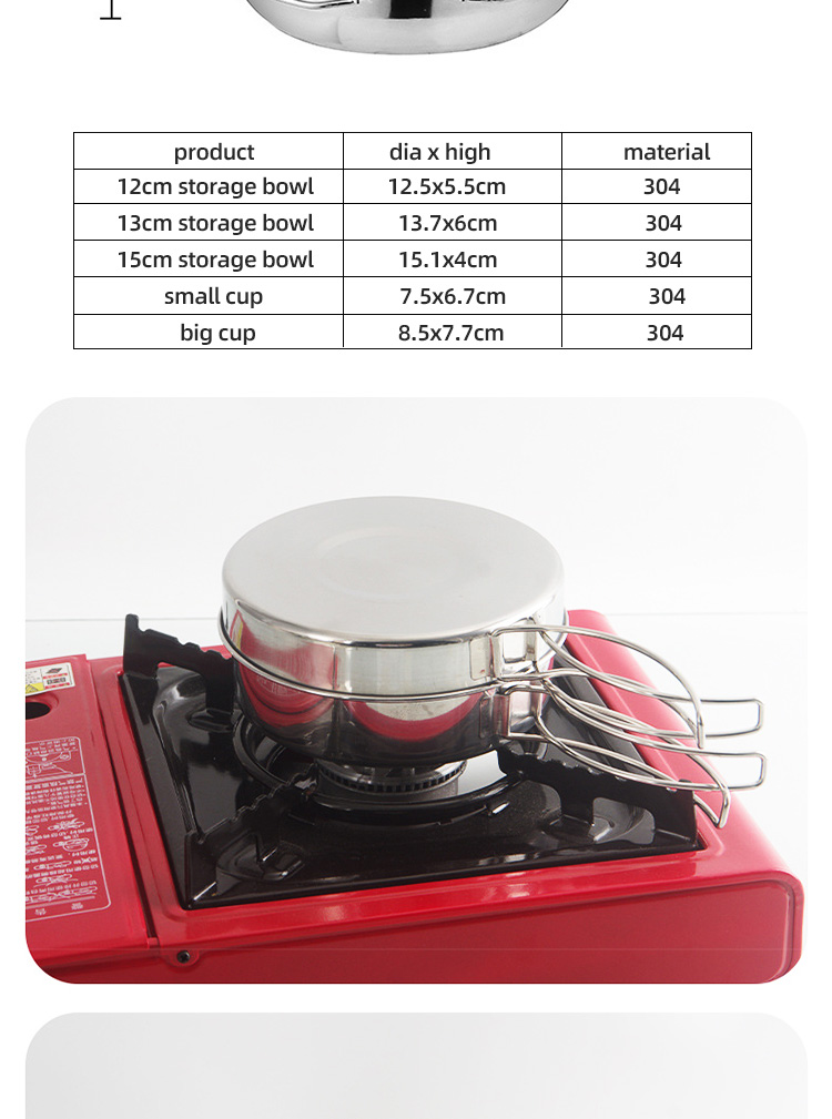Camping 5pcs Outdoor Cookware Set Stainless Steel Picnic Cookware