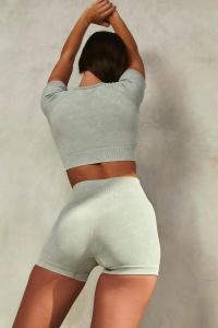 Wholesale Back Closure Gym Yoga Clothes Ribbed Seamless Yoga Suit 58cm Bust from china suppliers