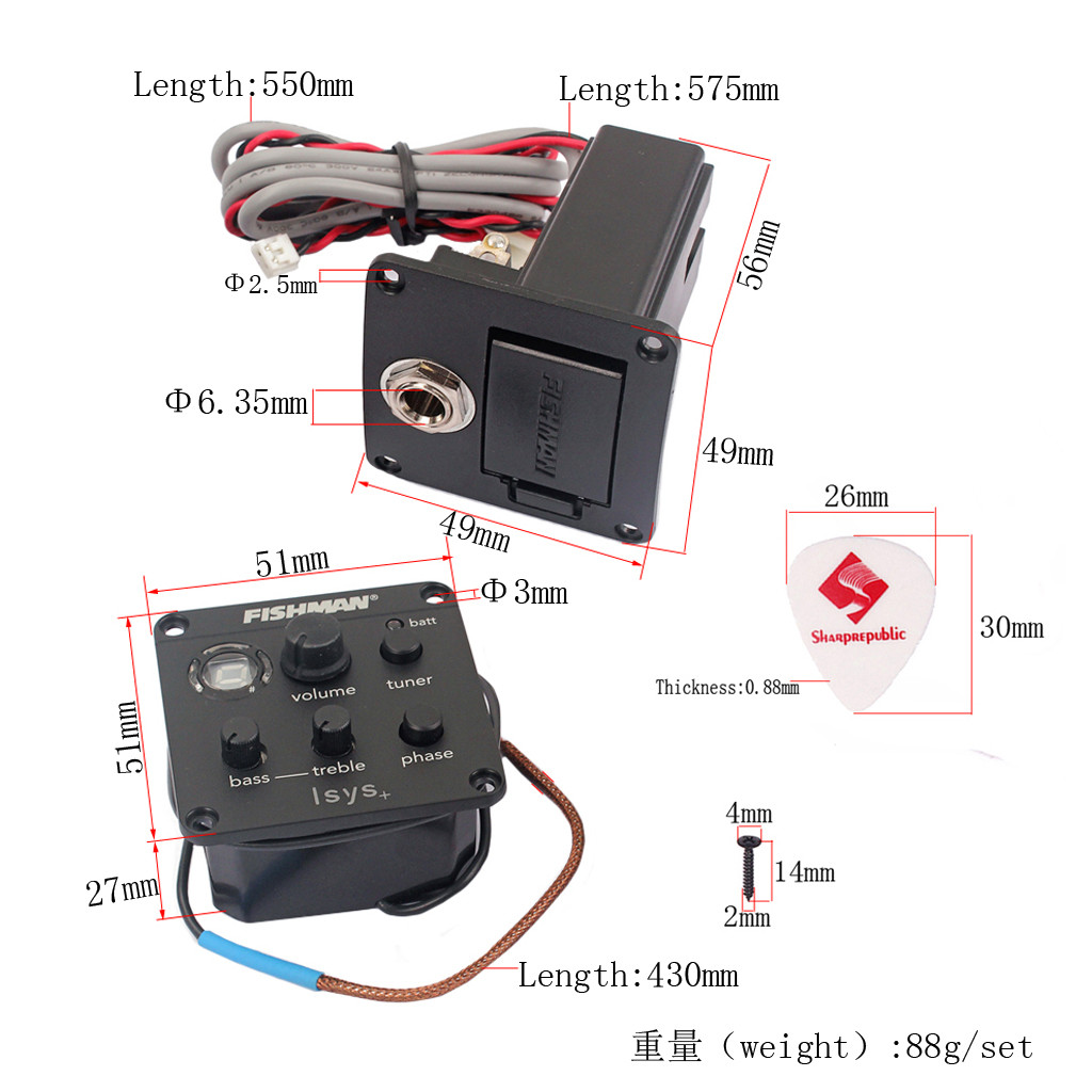 Acoustic Guitar Parts Digital Guitar Preamp Piezo ISYS+ EQ Preamp System Amplifier Adjustable Sound