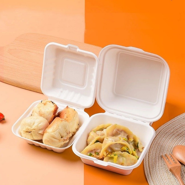Hotel Microwavable Sugarcane Bagasse Clamshell Disposable Take Away Bagasse Lunch Box